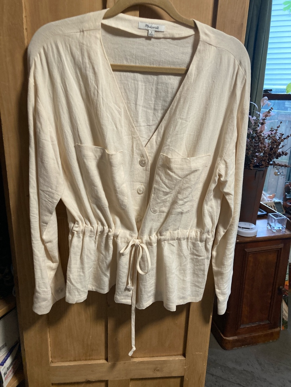 Madewell Ivory Button-Front Drawstring Waist Shirt
